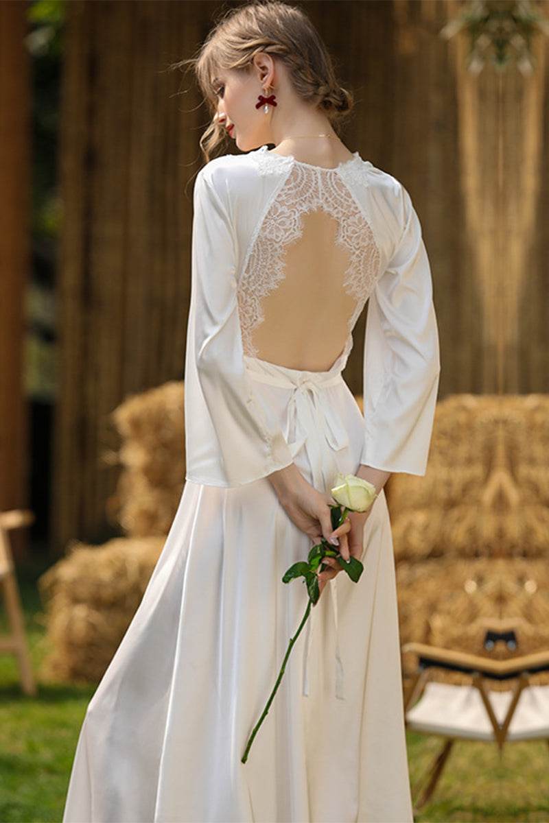 Sexy Lace Panelled Length Robes For Bride 767773154362 - COCOMELODY